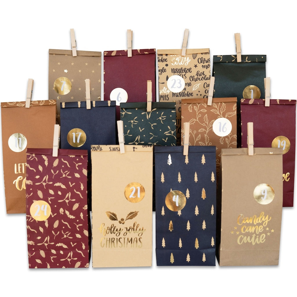 Adventskalender Tüten Set – gold bedruckt – Set 4