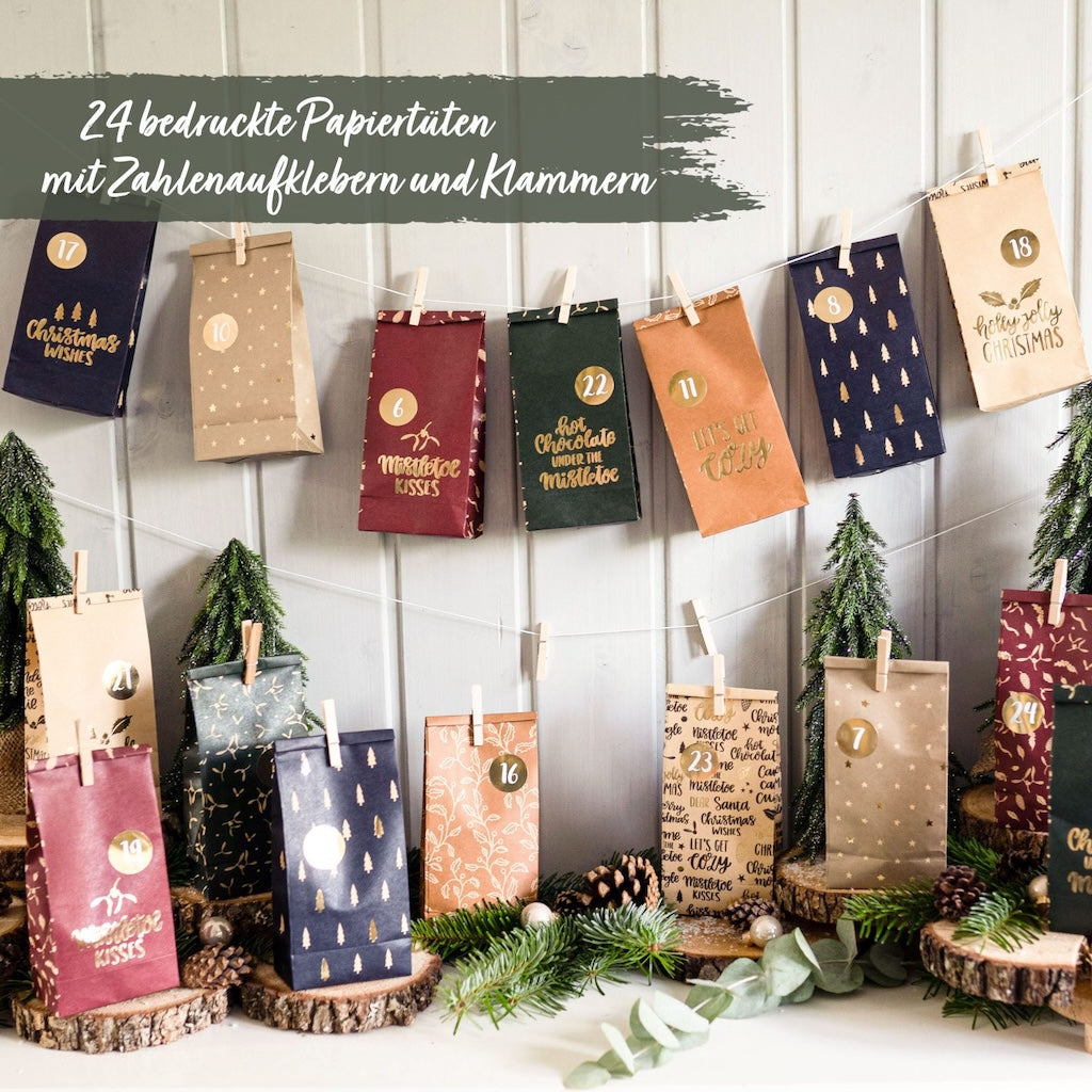 Adventskalender Tüten Set – gold bedruckt – Set 4
