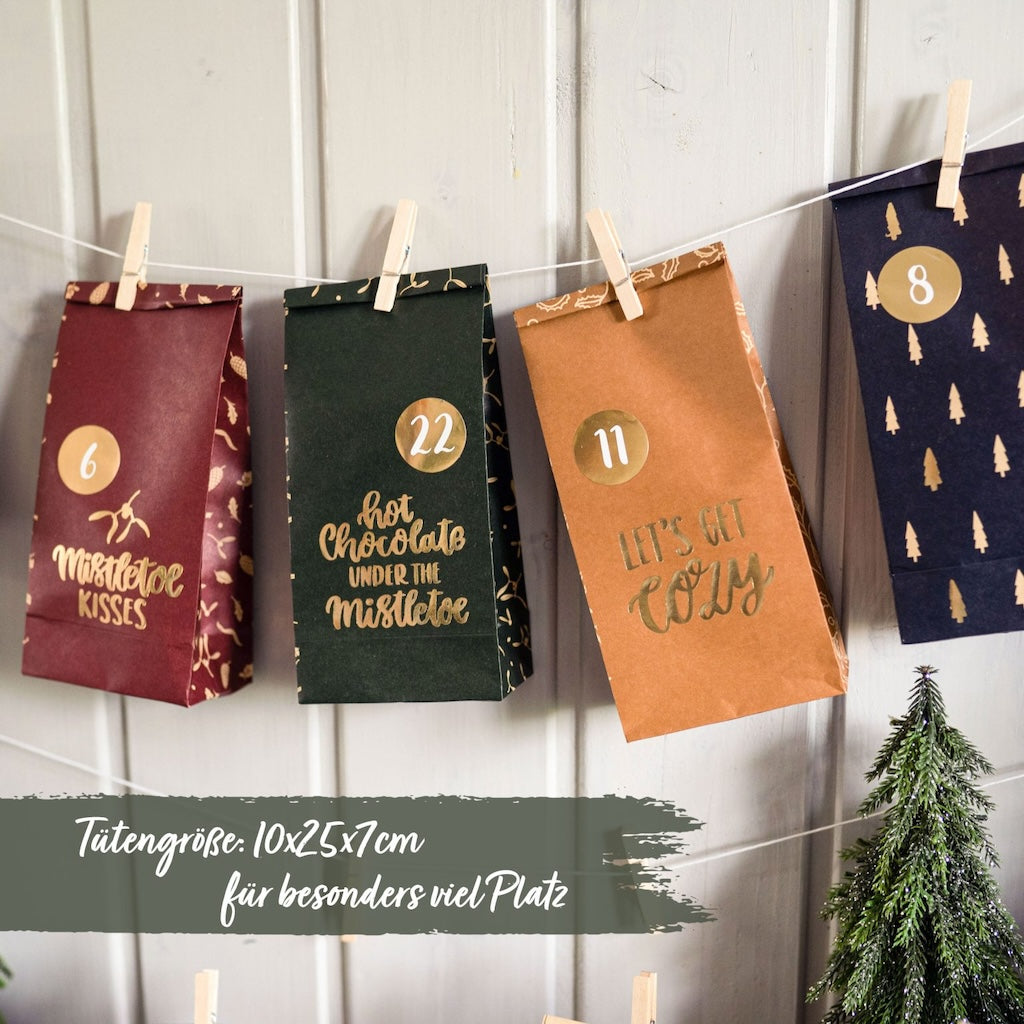 Adventskalender Tüten Set – gold bedruckt – Set 4