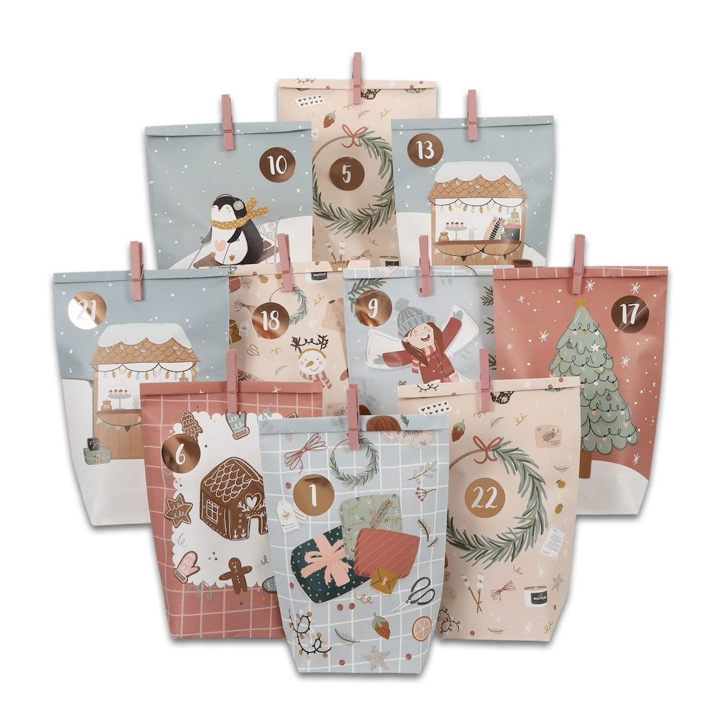 Adventskalender mit bedruckten Tüten – Eisblau