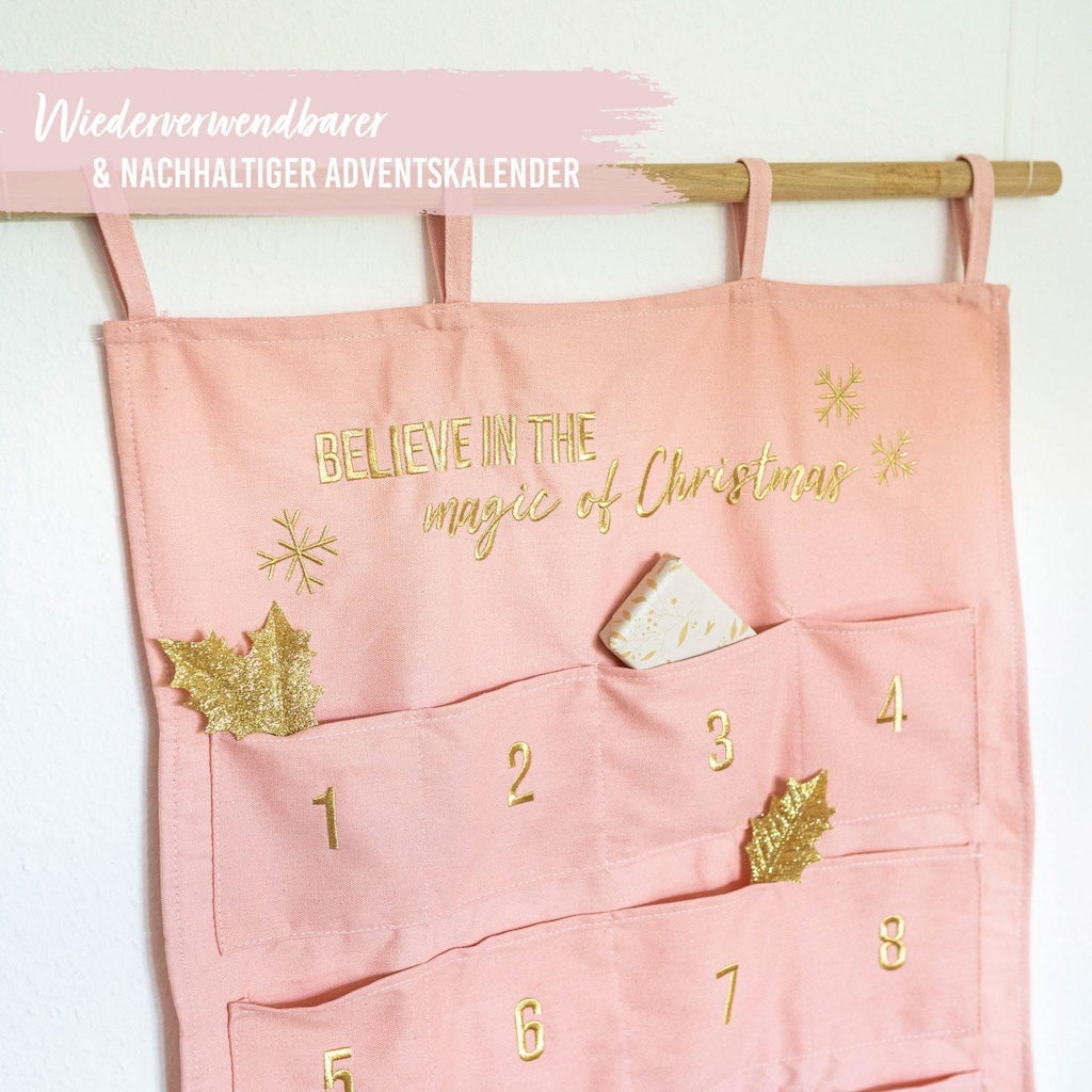 Adventskalender Wandteppich rosa + gold