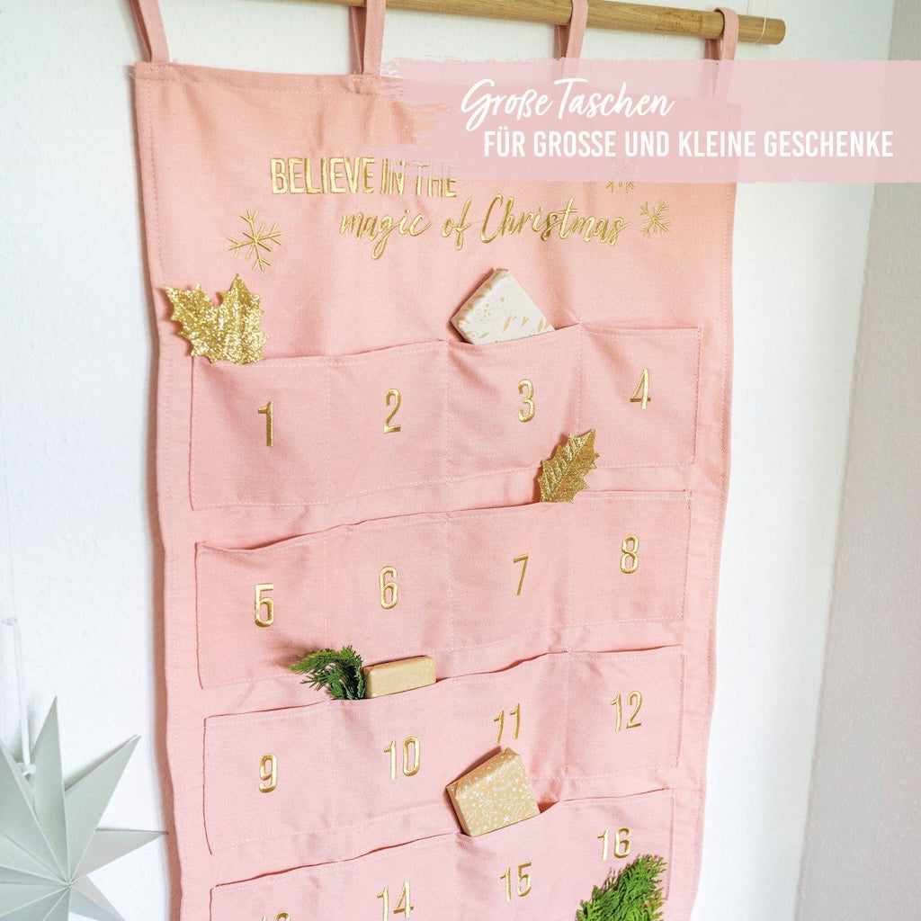 Adventskalender Wandteppich rosa + gold