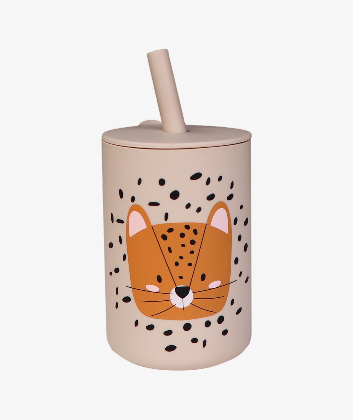 Silikon Becher mit Strohhalm Leopard Lenny