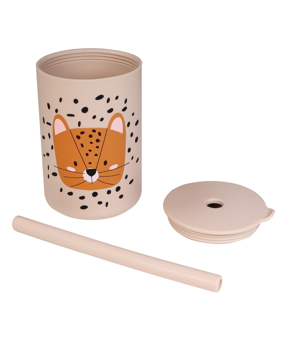 Silikon Becher mit Strohhalm Leopard Lenny