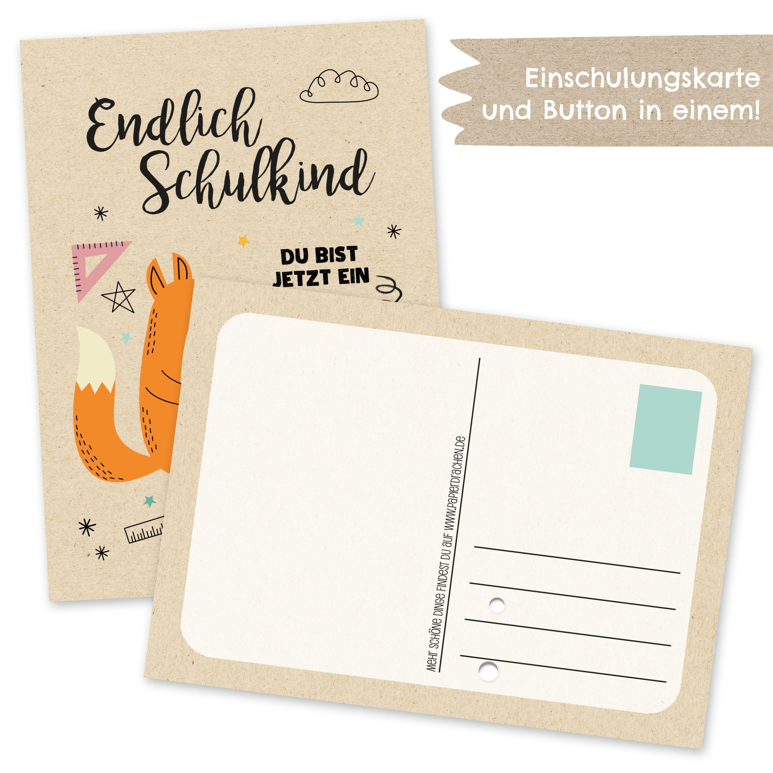 Postkarte mit Button - Schulkind