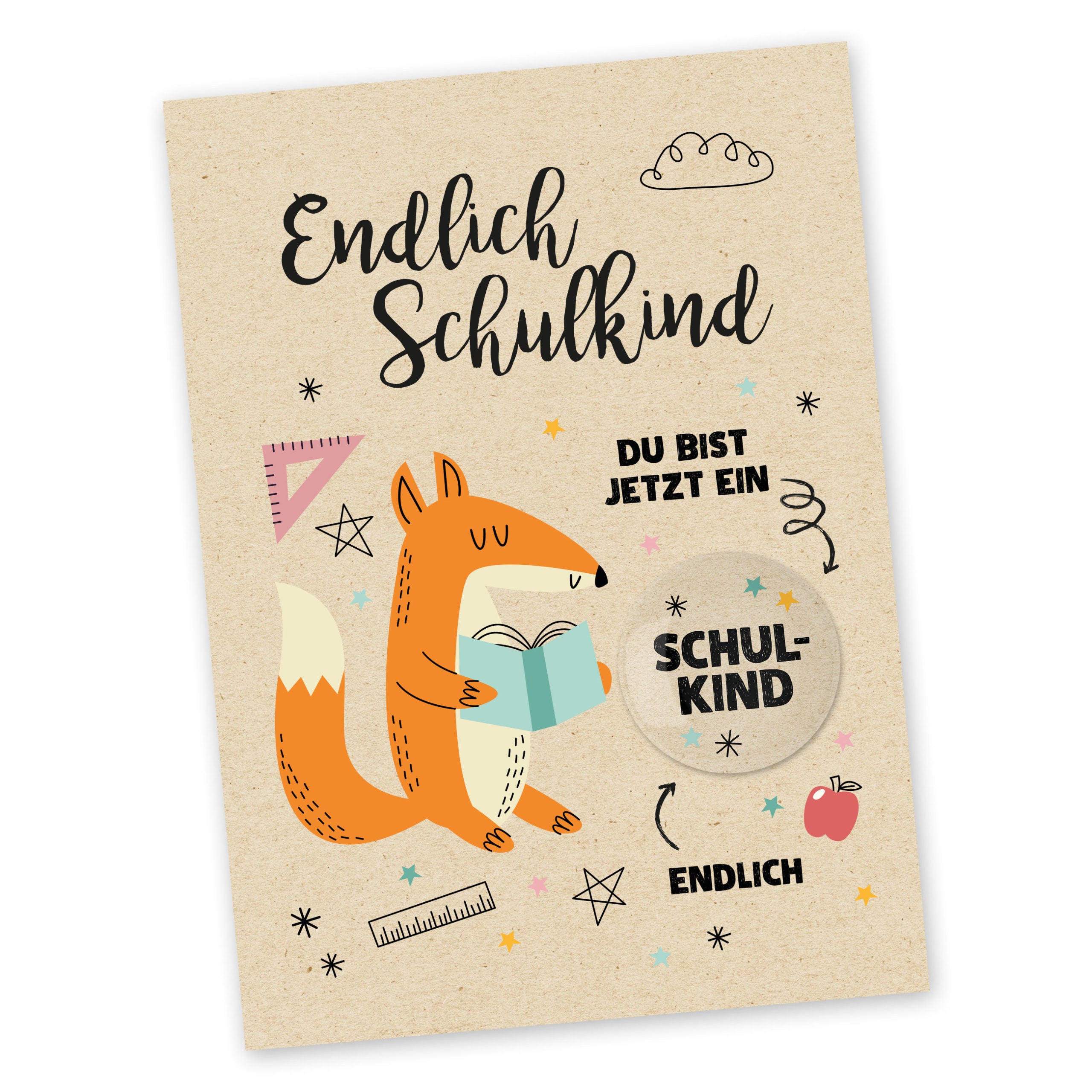 Postkarte mit Button - Schulkind