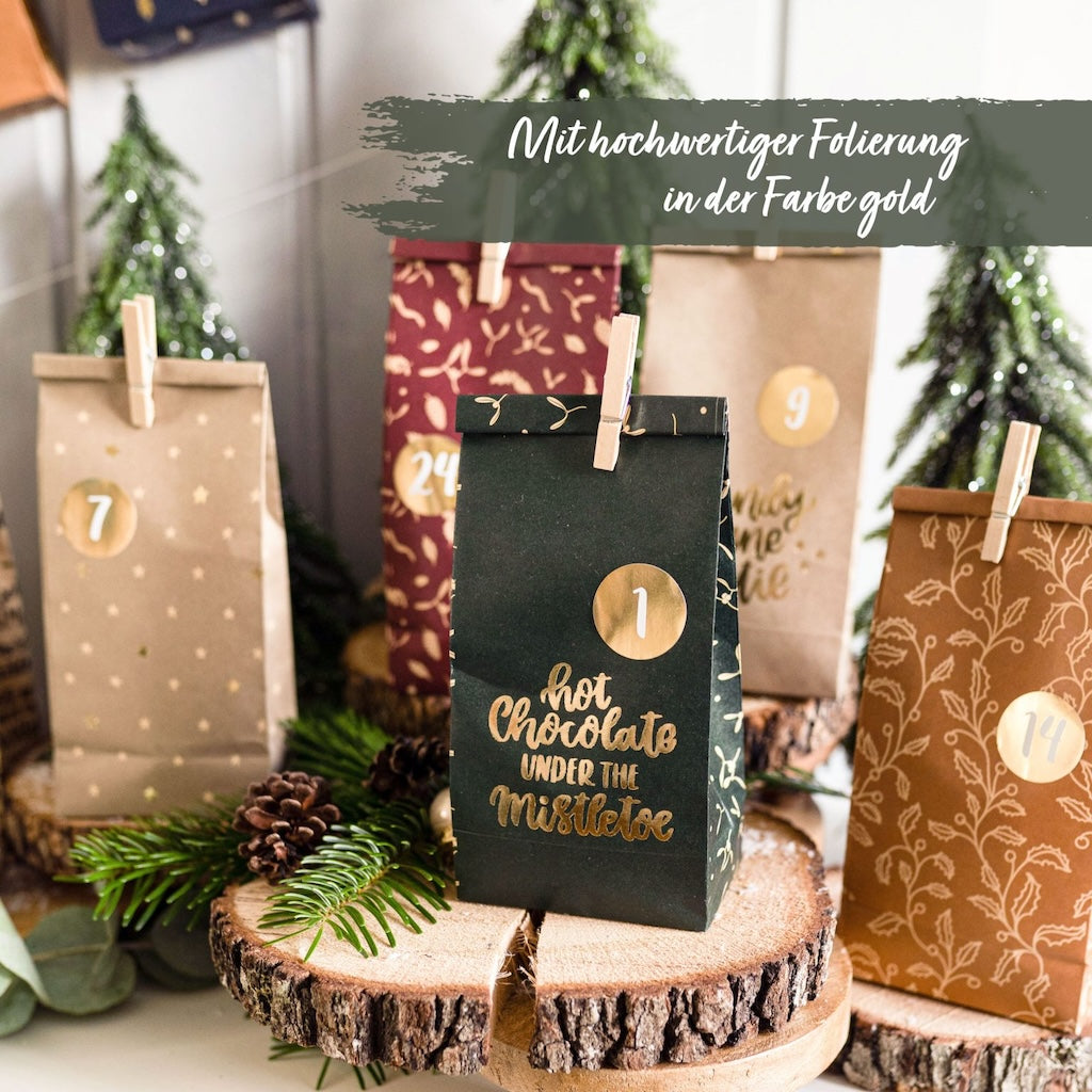 Adventskalender Tüten Set – gold bedruckt – Set 4