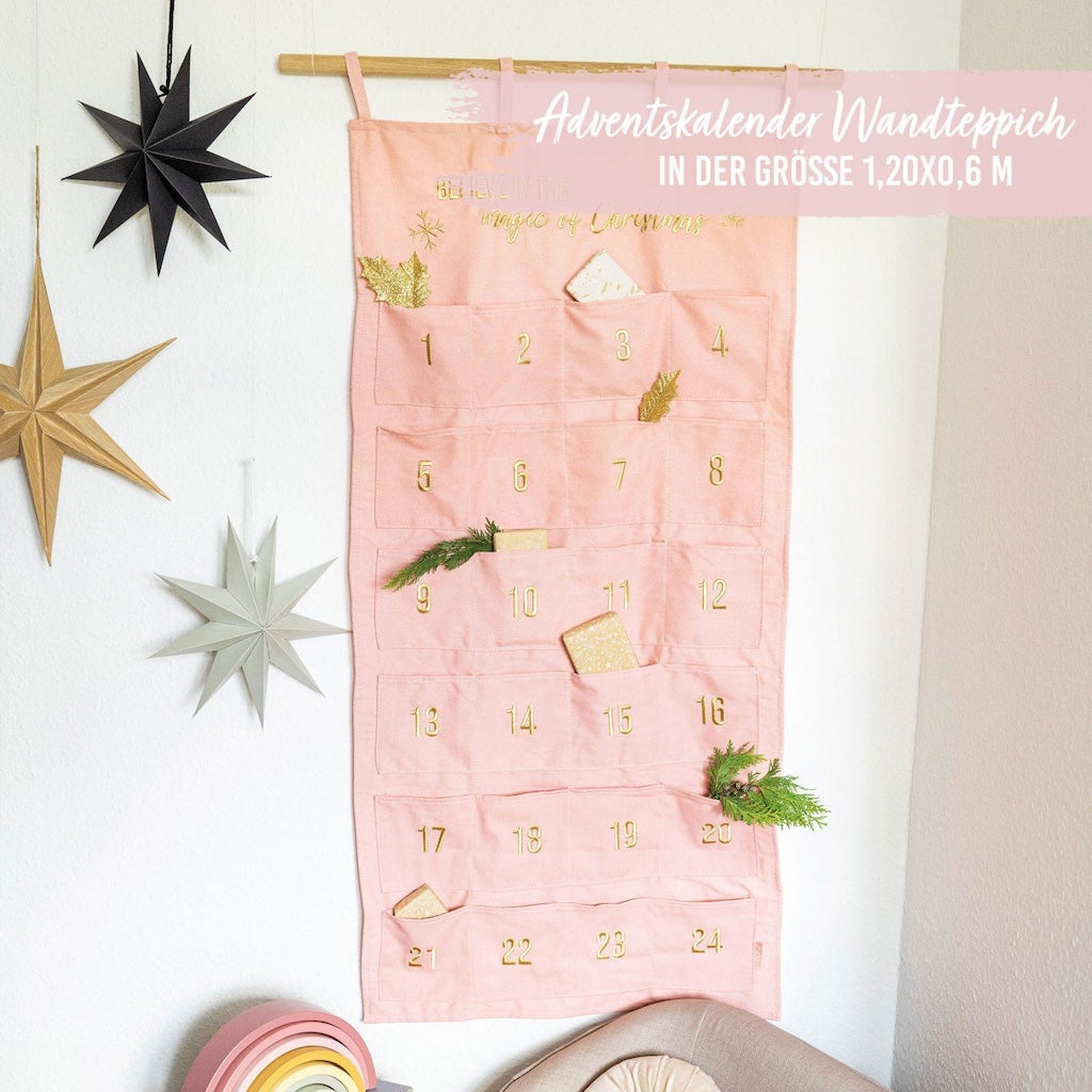 Adventskalender Wandteppich rosa + gold