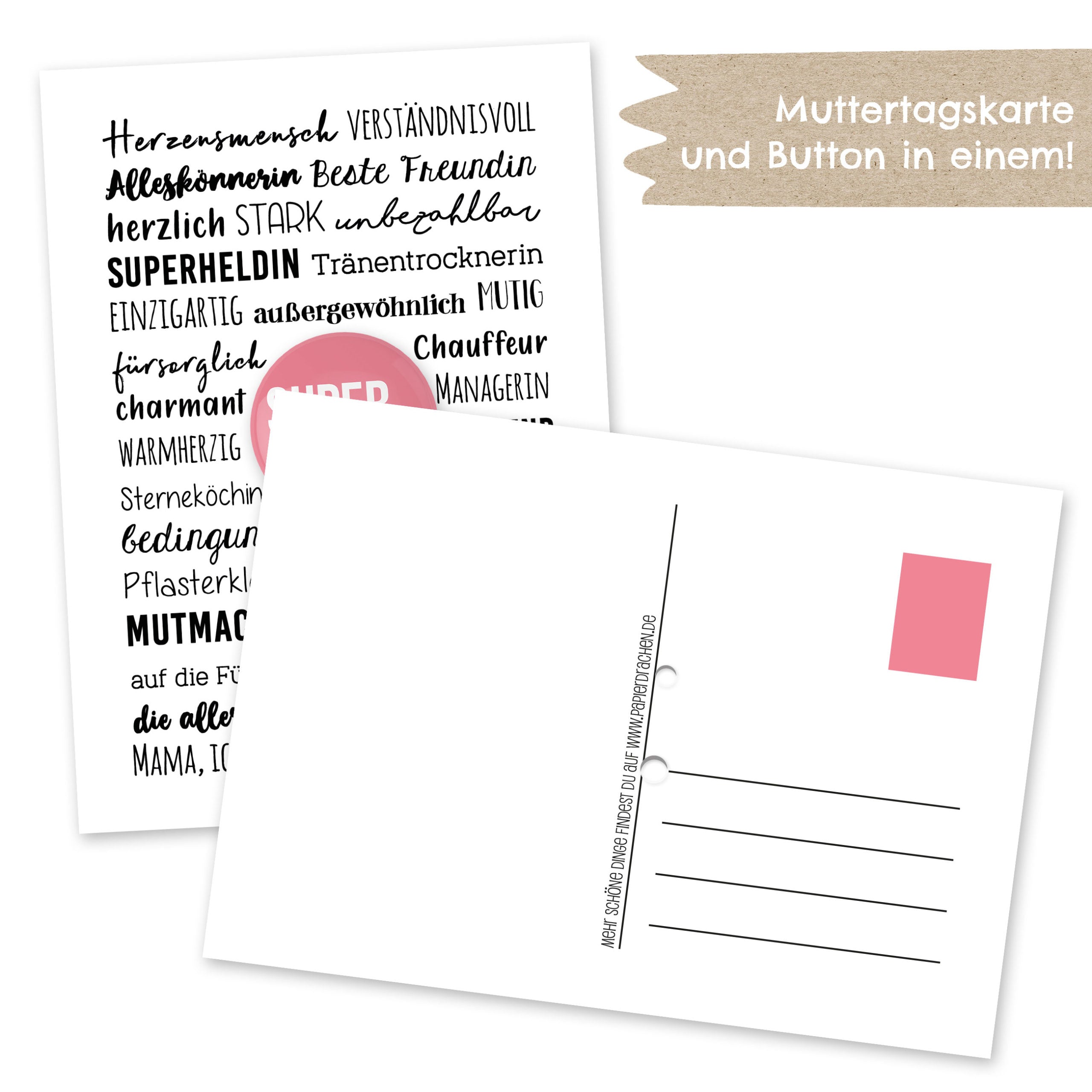 Postkarte mit Button - Definition Mutter